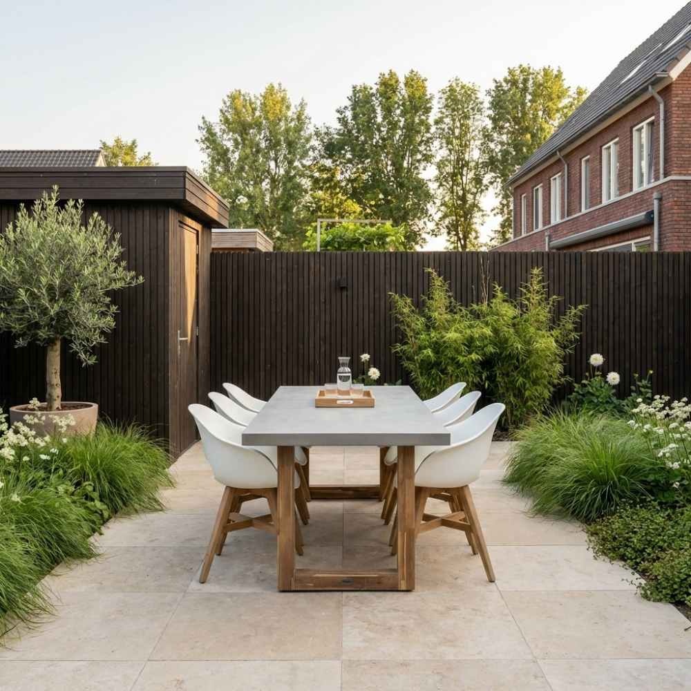Lausanne/Karlstad wit dining tuinset | 6 personen | betonlook + kunststof | 250cm