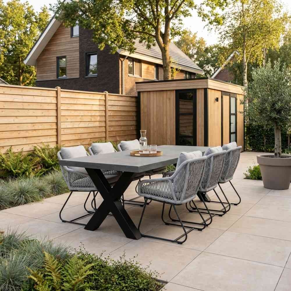 Lyon/Portofino grijs dining tuinset | 6 personen | betonlook + touw | 250cm