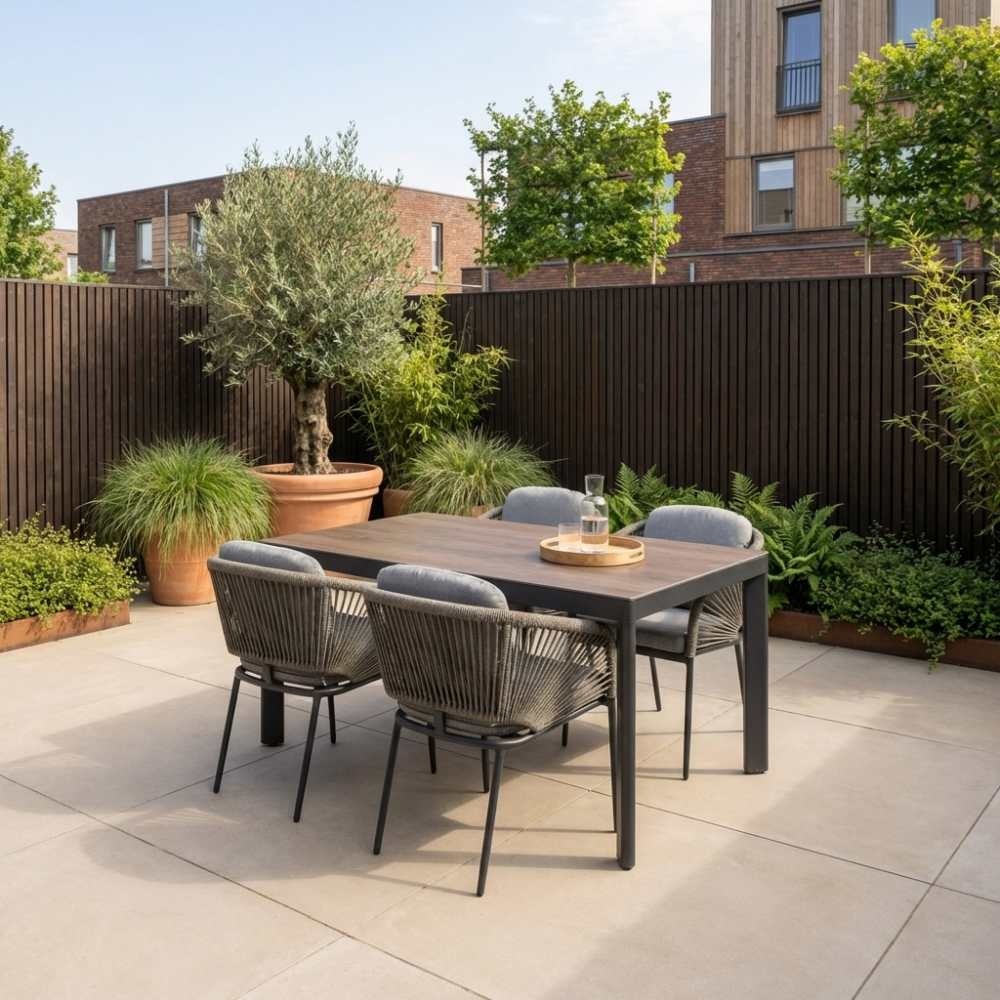 Royan/Savanna dining tuinset | 4 personen | aluminium + touw | 160cm