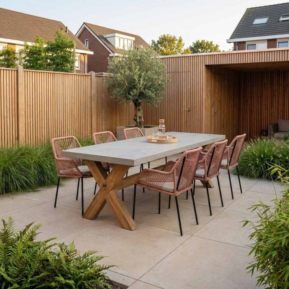 Norwich/Seville terra dining tuinset | 6 personen | betonlook + touw | 250cm