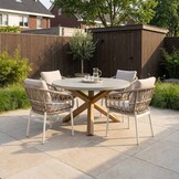 Nancy/Dakota beige/wit dining tuinset | 4 personen | betonlook + touw | 135cm rond