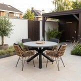 Meran/Carlos Antraciet dining tuinset | 4 personen | betonlook + wicker | 135cm rond