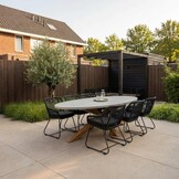 Livorno/Portofino zwart dining tuinset | 8 personen | betonlook + touw | 280cm
