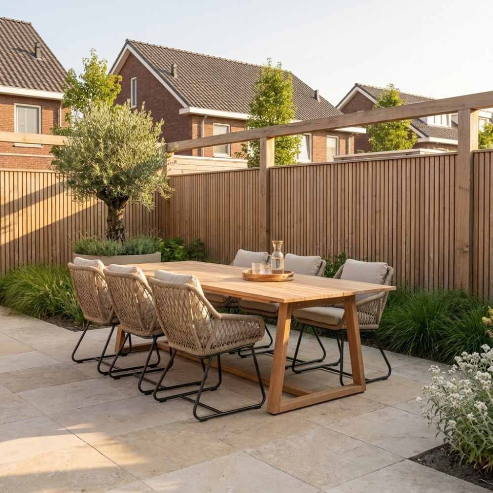 Gotenburg/Portofino Sahara Dust dining tuinset | 6 personen | teakhout + touw | 250cm