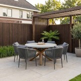 Nancy/Orlando antraciet dining tuinset | 4 personen | betonlook + touw | 135cm rond