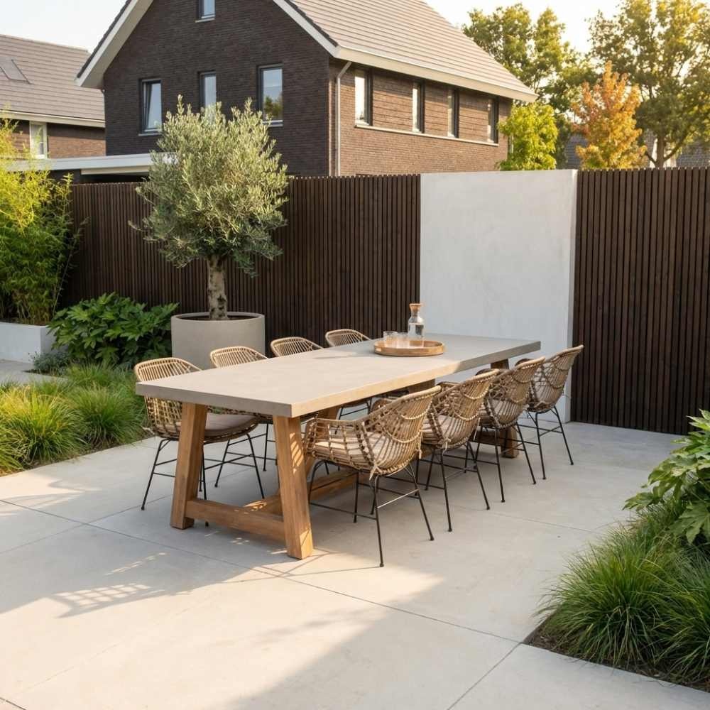Veltis/Charlotte dining tuinset | 8 personen | betonlook + wicker | 300cm