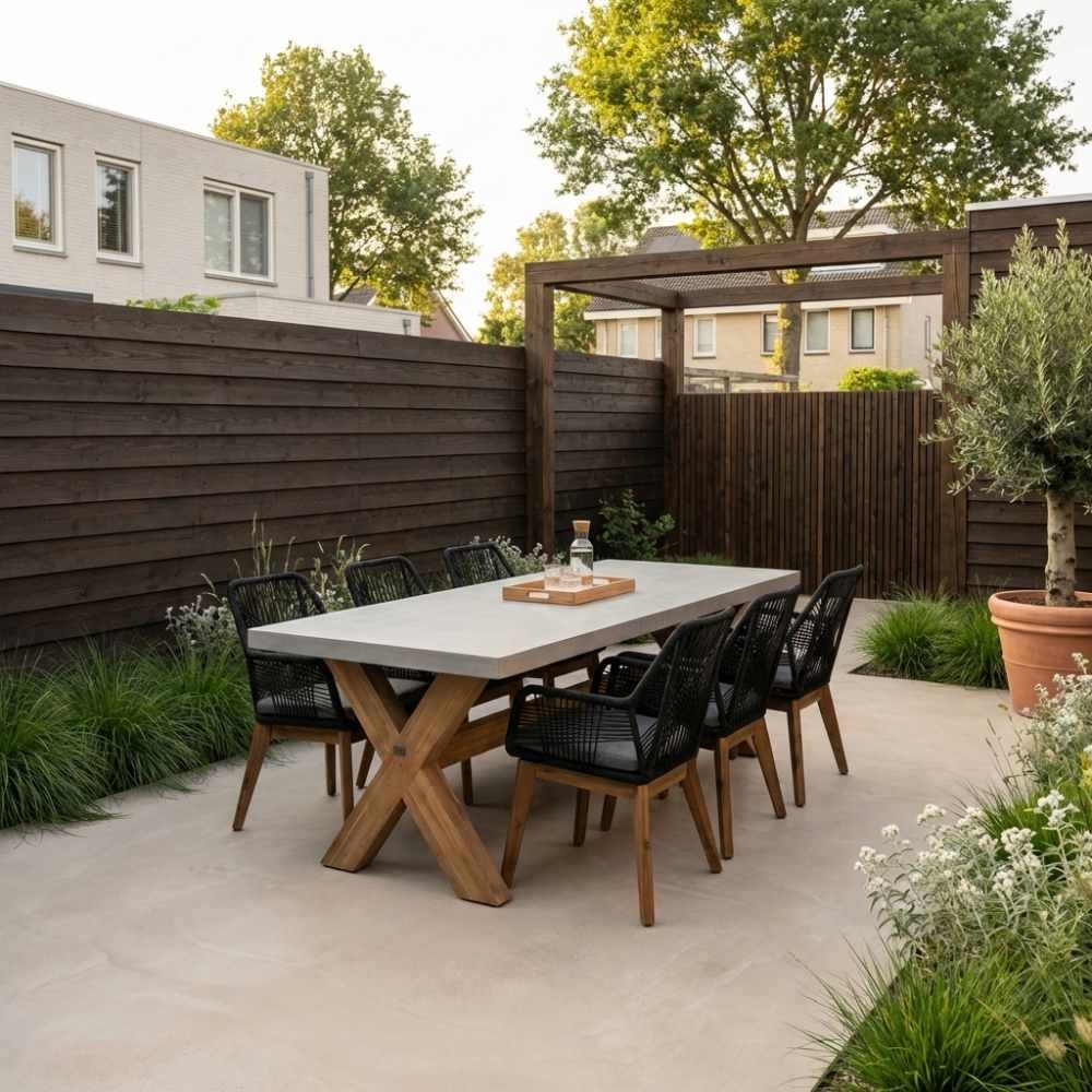 Norwich/Seville hout dining tuinset | 6 personen | betonlook + touw | 250cm