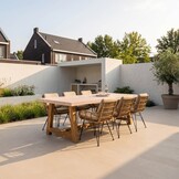 Velora/Carlos taupe dining tuinset | 4 personen | travertin + wicker | 200cm