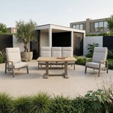 Brighton stoel-bank loungeset - verstelbaar 5 personen | aluminium + teak | beige | 4-delig