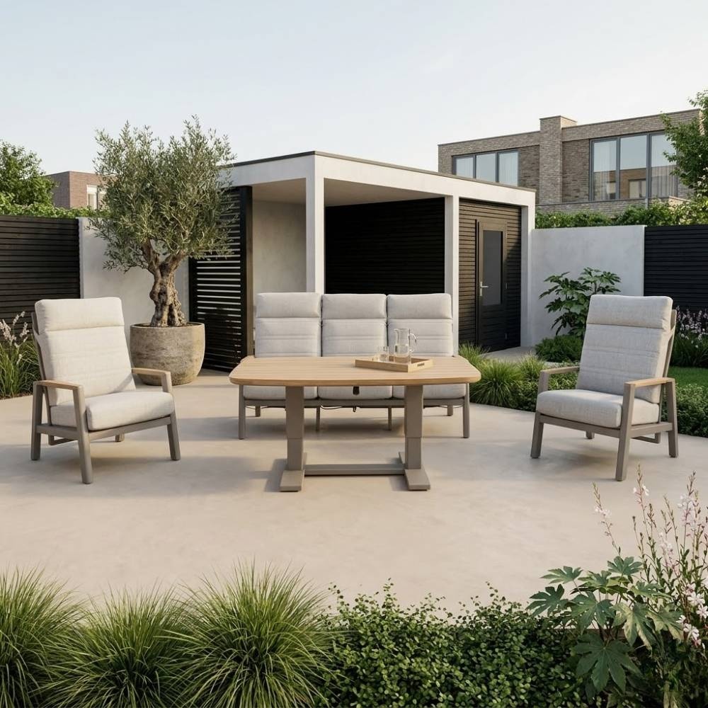 Brighton stoel-bank loungeset - verstelbaar 5 personen | aluminium + teak | beige | 4-delig