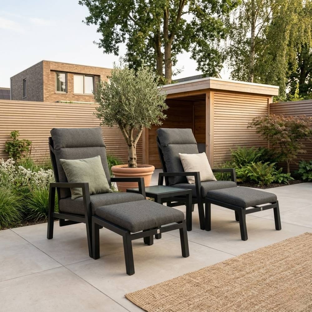 Chicago lounge balkonset - verstelbaar 2 personen | aluminium + keramiek | antraciet | 5-delig