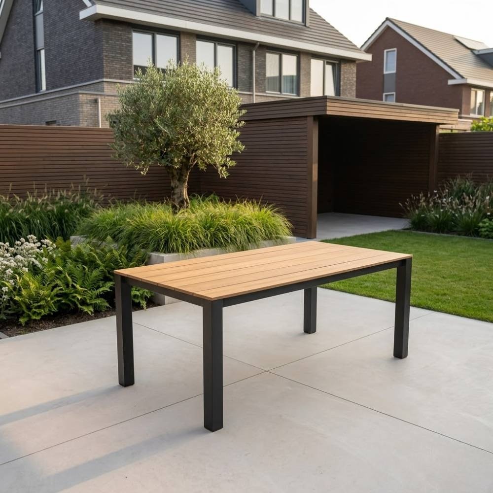 Manhattan dining tuintafel 4 personen | polywood + aluminium | Natural Wood/antraciet | 180cm