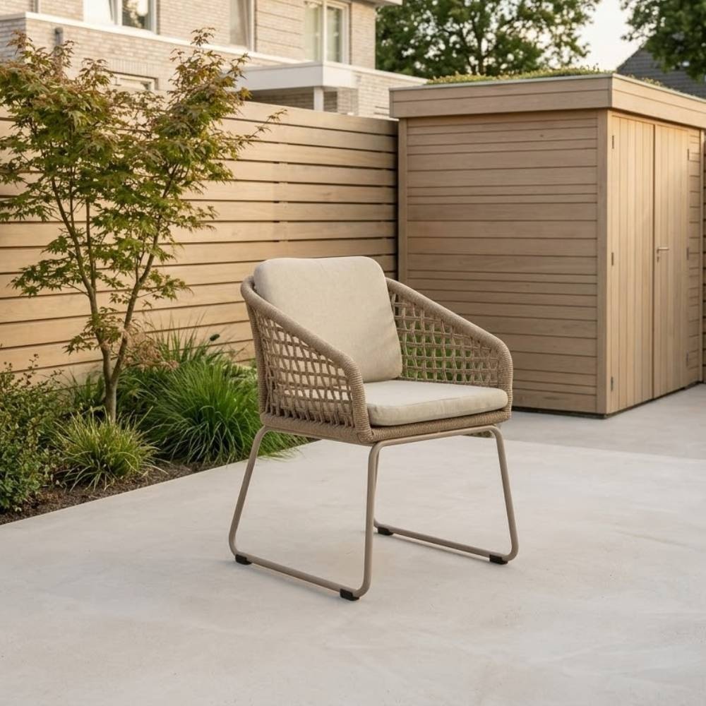 Tulum dining tuinstoel | touw + aluminium | Sandstone