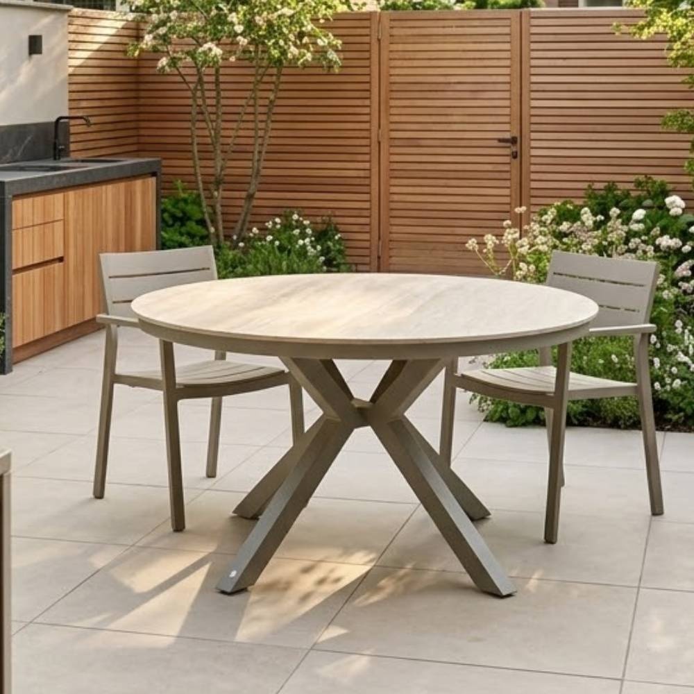 Cuba dining tuintafel 5 personen | sintered stone + aluminium | beige | 144cm rond