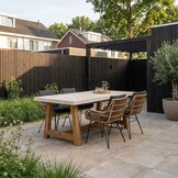 Velora/Carlos antraciet dining tuinset | 4 personen | travertin + wicker | 200cm