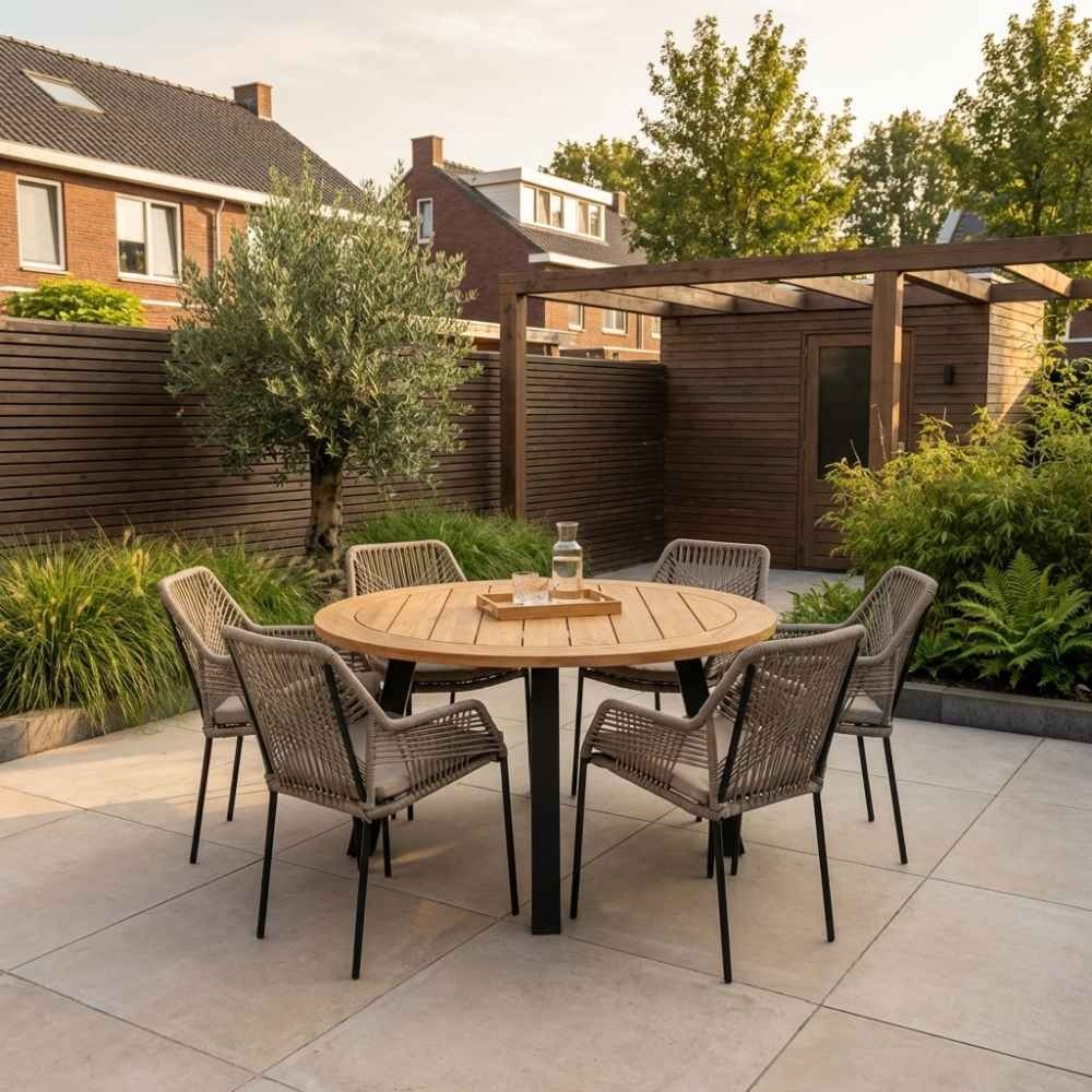 Cork/Seville zand dining tuinset | 4 personen | hardhout + touw | 130cm