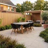 Veltis/Karlstad zwart dining tuinset | 6 personen | betonlook + kunststof | 200cm
