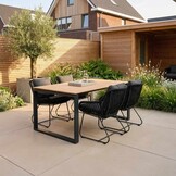 Helsinki Natural/Portofino zwart dining tuinset | 4 personen | polywood + touw | 160cm