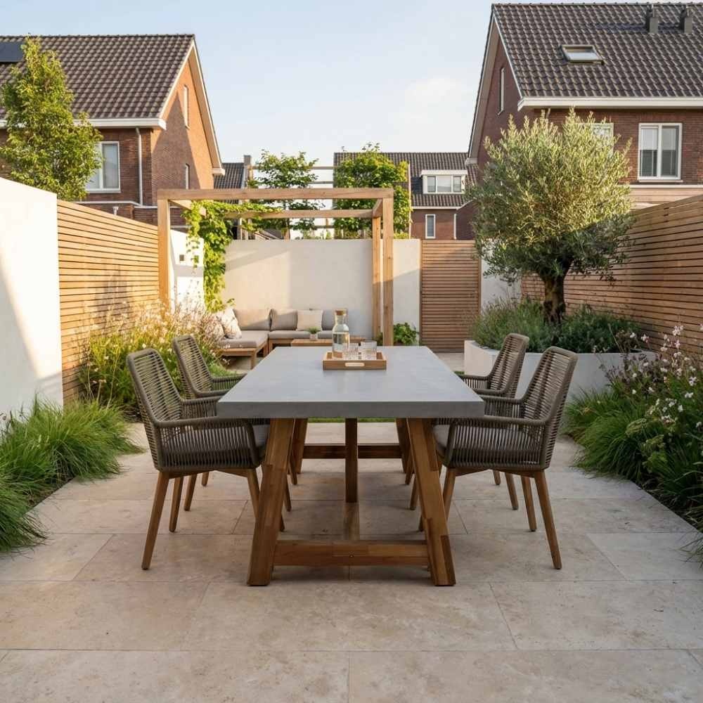 Veltis/Padua dining tuinset | 4 personen | betonlook + touw | 200cm