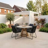 Elzas/Valencia Lava Grey dining tuinset | 4 personen | betonlook + touw | 135cm rond