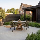 Elzas/Seville olijfgroen dining tuinset | 4 personen | betonlook + aluminium | 135cm rond