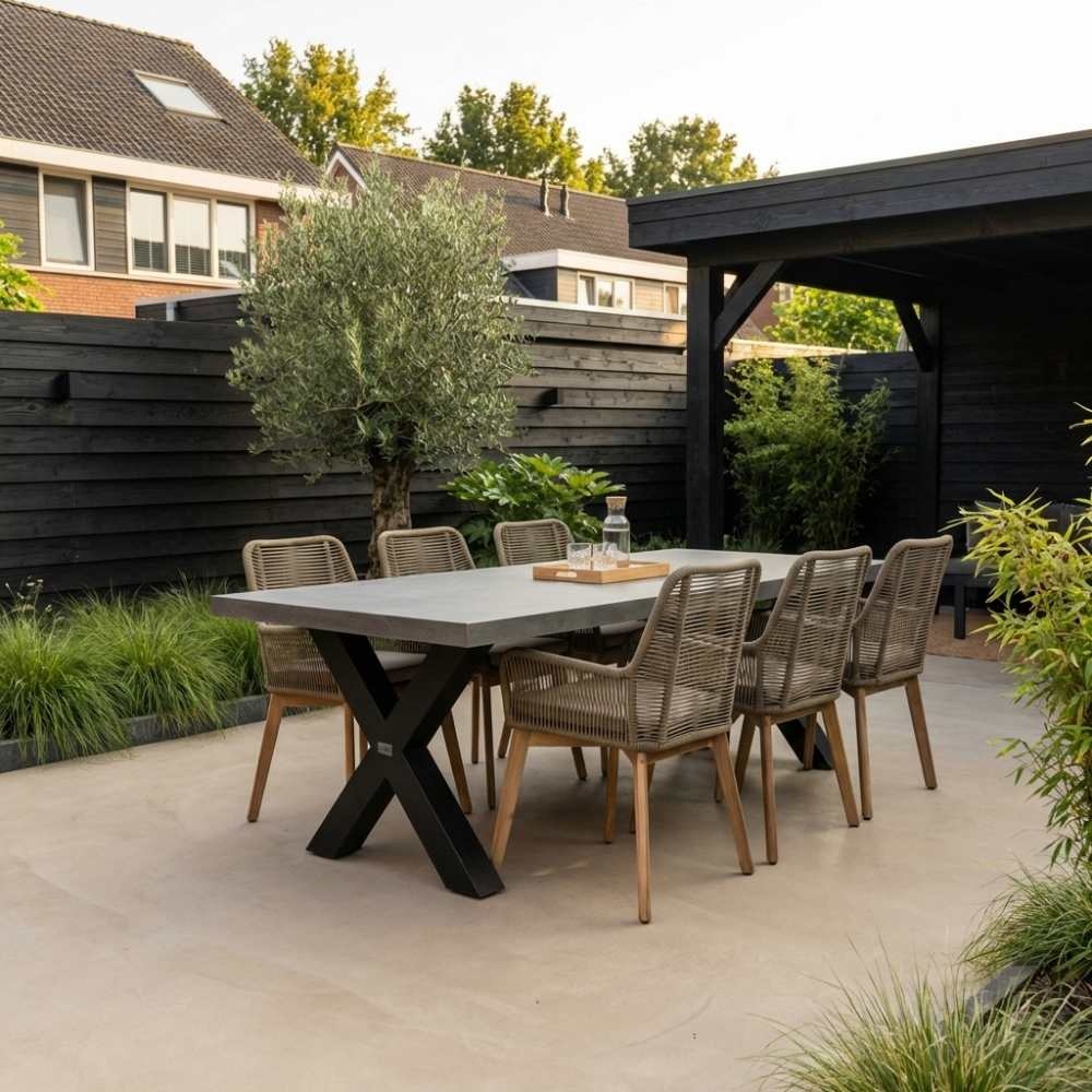 Lyon/Padua dining tuinset | 6 personen | betonlook + touw | 250cm