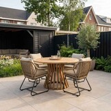 Elzas/Portofino Sahara Dust dining tuinset | 4 personen | betonlook + touw | 135cm rond