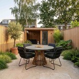 Elzas/Harper Lava Grey dining tuinset | 4 personen | betonlook + touw | 135cm rond