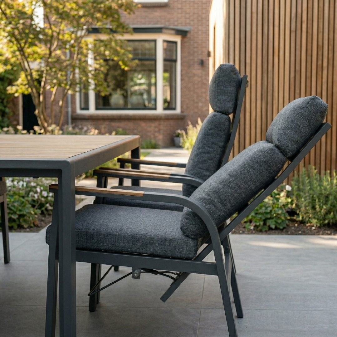 Annecy dining tuinstoel set van 4 | aluminium + teakhout | antraciet