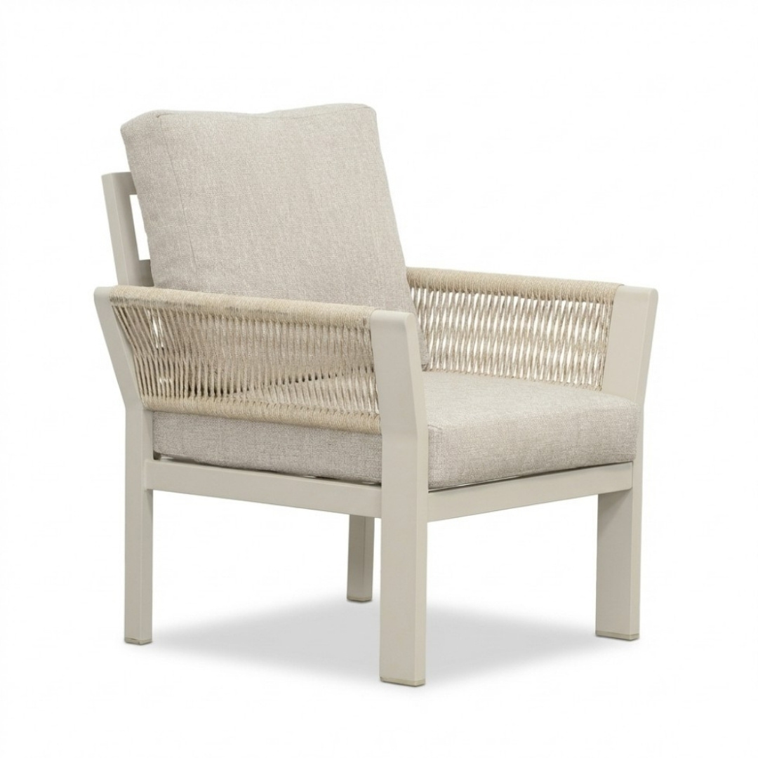 Venezia stoel-bank loungeset 5 personen incl. tafel | aluminium + touw | beige | 4-delig