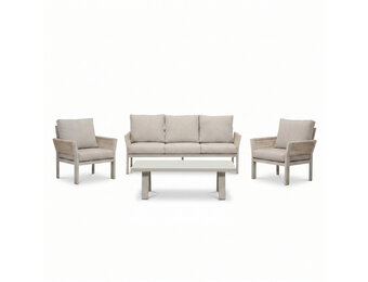 Venezia stoel-bank loungeset 5 personen incl. tafel | aluminium + touw | beige | 4-delig