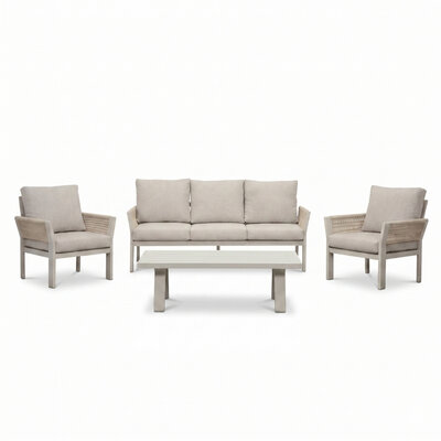 Venezia stoel-bank loungeset 5 personen incl. tafel | aluminium + touw | beige | 4-delig