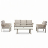 Venezia stoel-bank loungeset 5 personen incl. tafel | aluminium + touw | beige | 4-delig