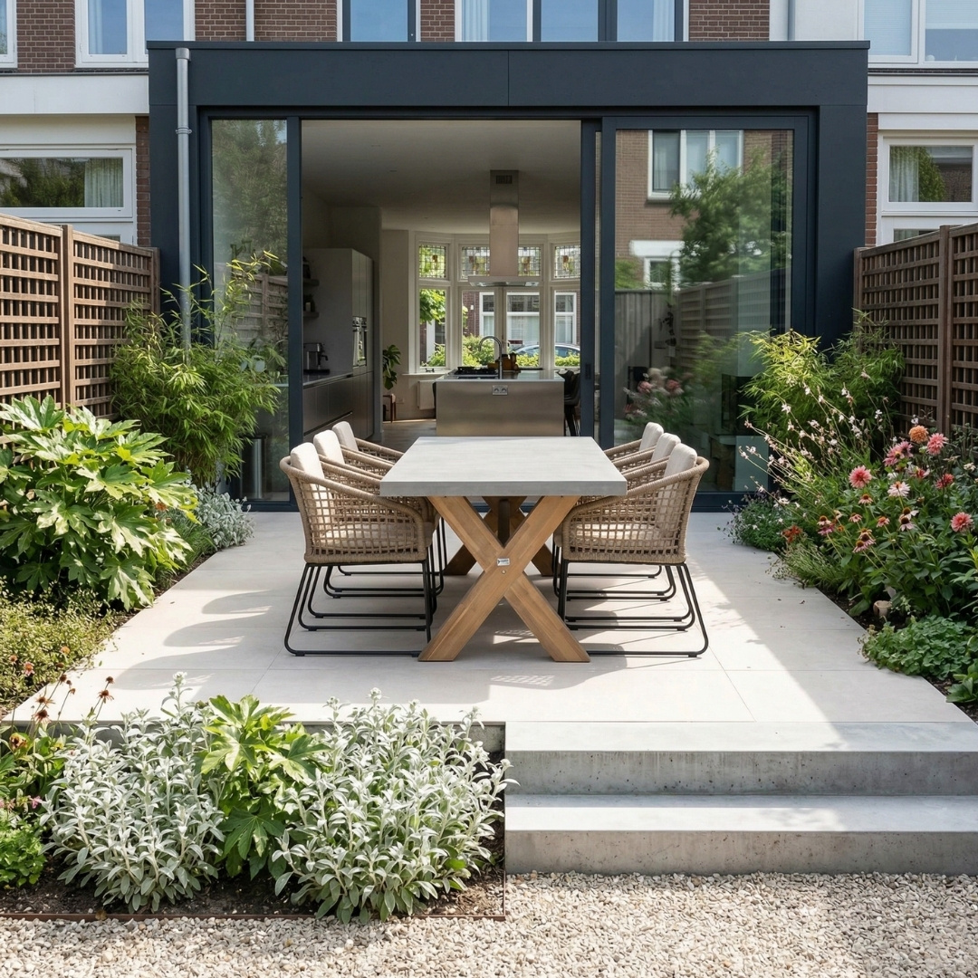Norwich/Tulum Sahara Dust dining tuinset | 6 personen | betonlook + touw | 250cm