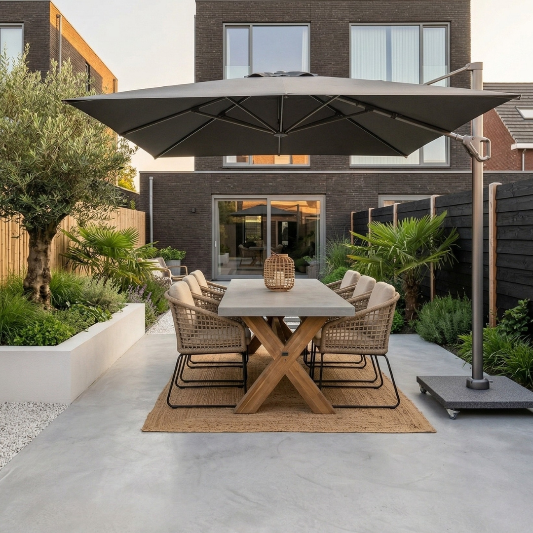 Norwich/Tulum Sahara Dust dining tuinset | 6 personen | betonlook + touw | 250cm