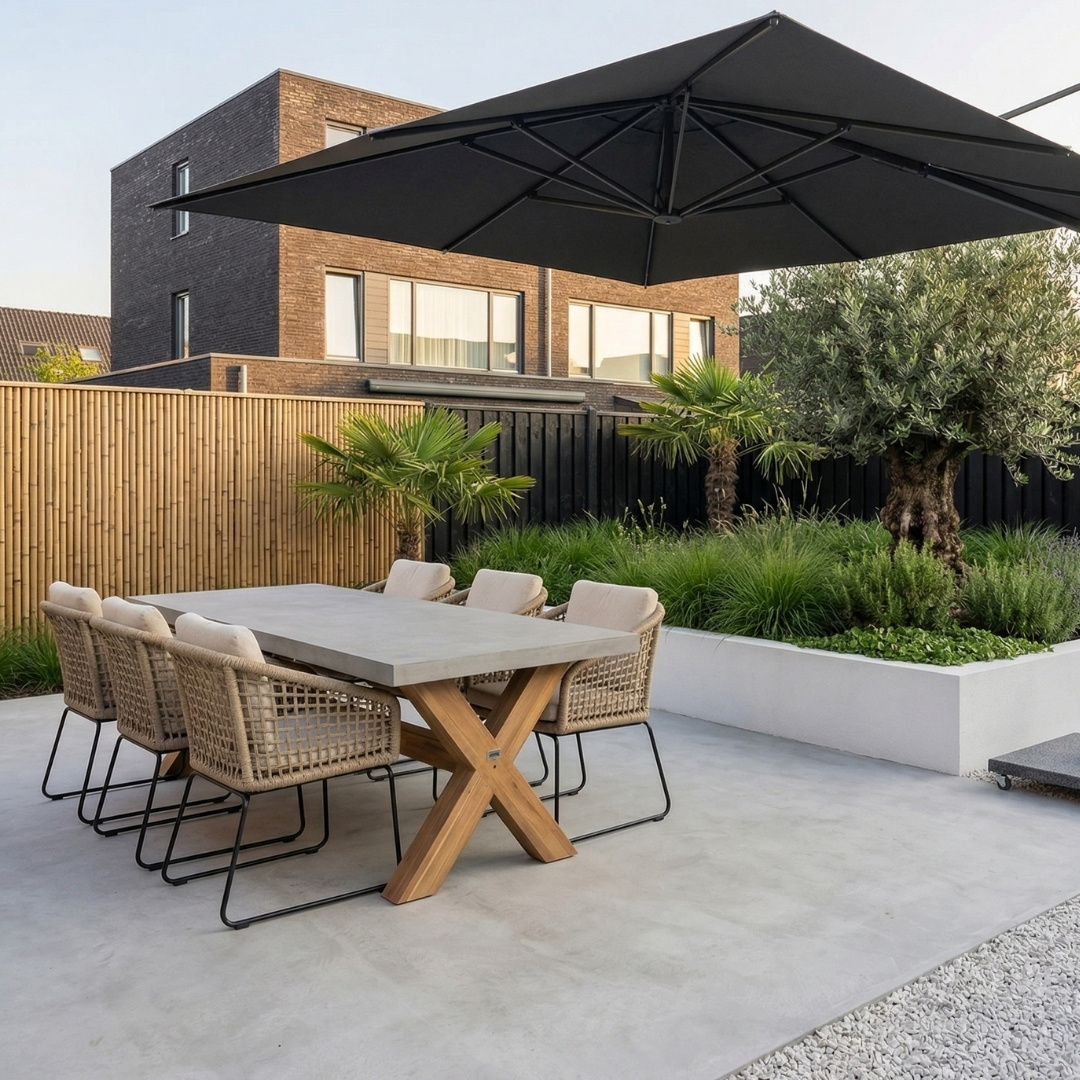 Norwich/Tulum Sahara Dust dining tuinset | 6 personen | betonlook + touw | 250cm