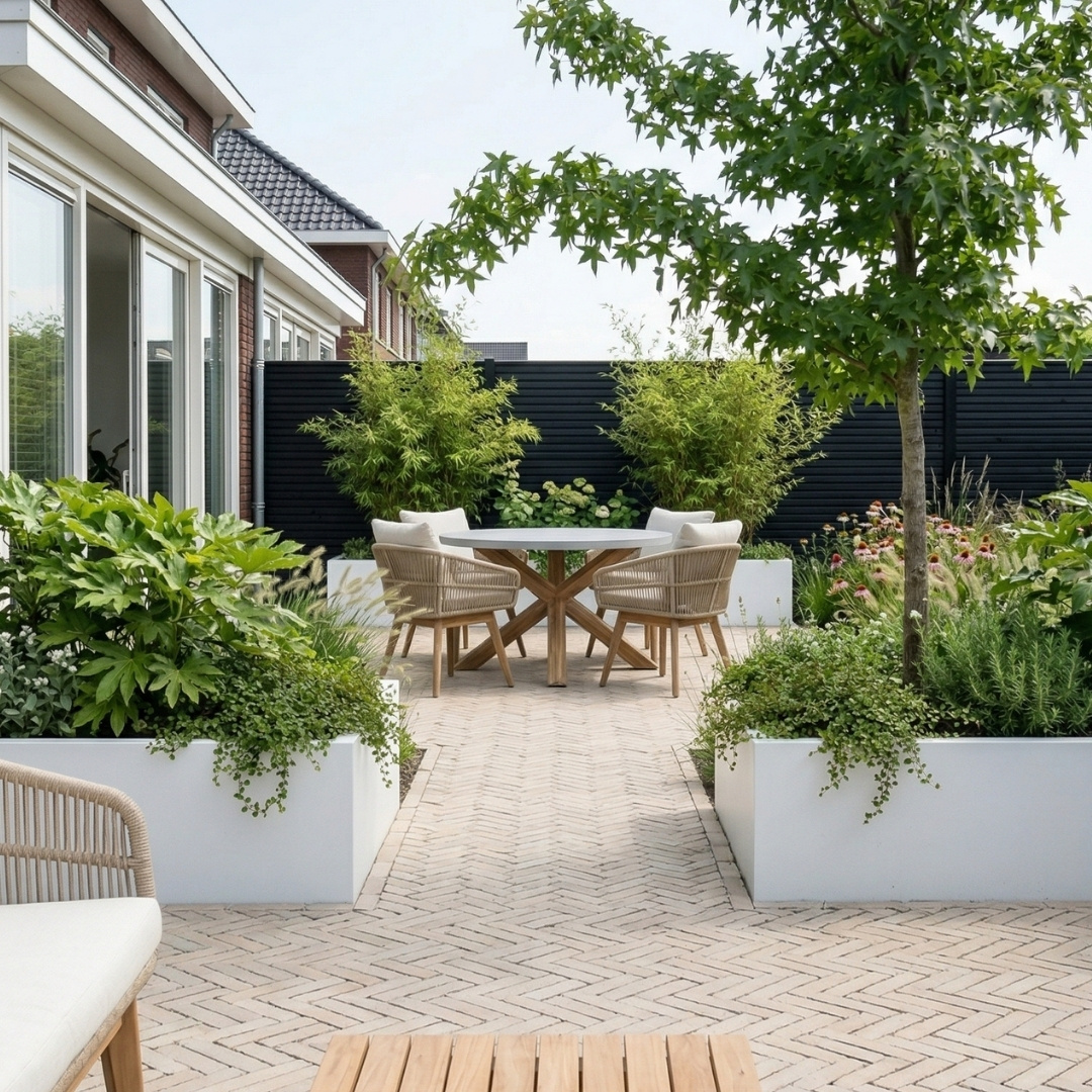 Nancy/Bella zand dining tuinset | 4 personen | polystone + touw | 135cm
