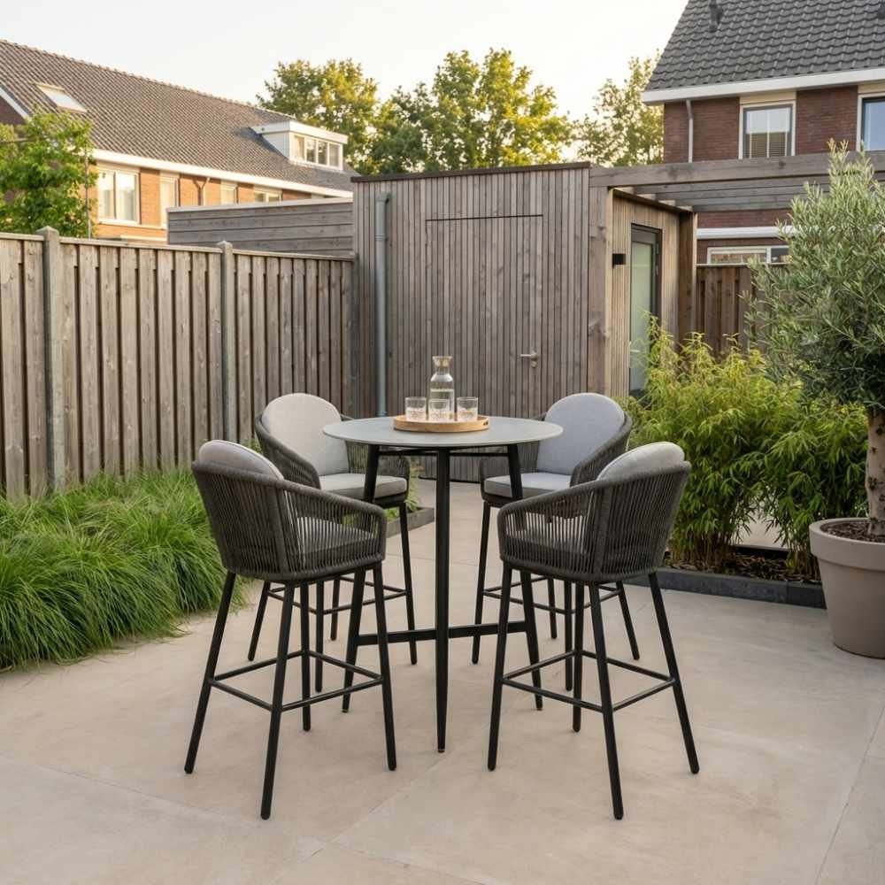 Mara dining barstoel | touw + aluminium | Stone Grey