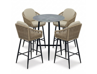 Santos Marble Grey/Mara Sahara Dust dining barset | 4 personen | sintered stone + touw | 90cm