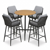 Valencia Stone Grey dining barset | 4 personen | teakhout + touw | 90cm
