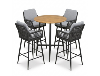 Valencia Stone Grey dining barset | 4 personen | teakhout + touw | 90cm