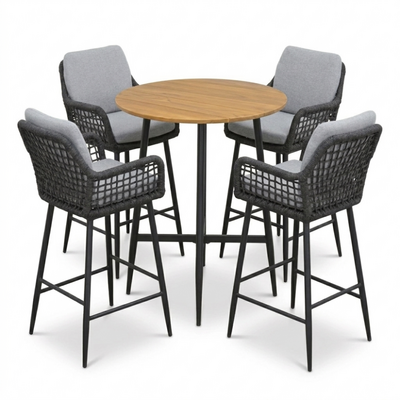 Valencia Stone Grey dining barset | 4 personen | teakhout + touw | 90cm