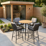 Valencia Stone Grey dining barset | 4 personen | teakhout + touw | 90cm