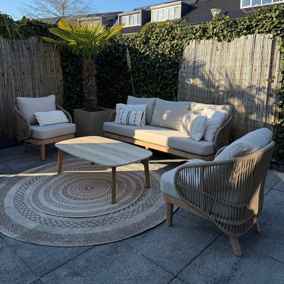 Matera stoel-bank loungeset 5 personen | eucalyptus + touw | zand/Light Teaklook | 4-delig