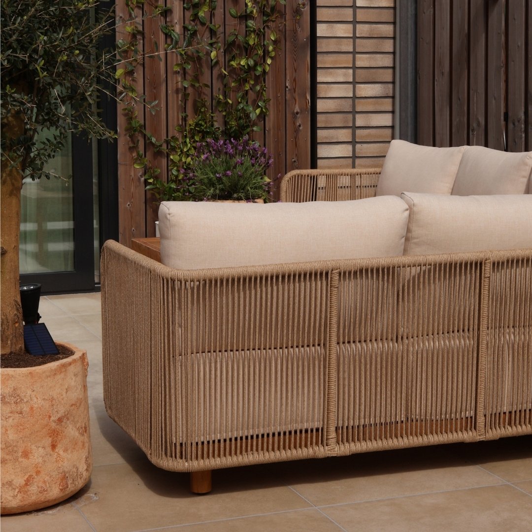 Sienna hoek loungeset 6 personen | touw + hardhout | zand | 4-delig - 296x226cm