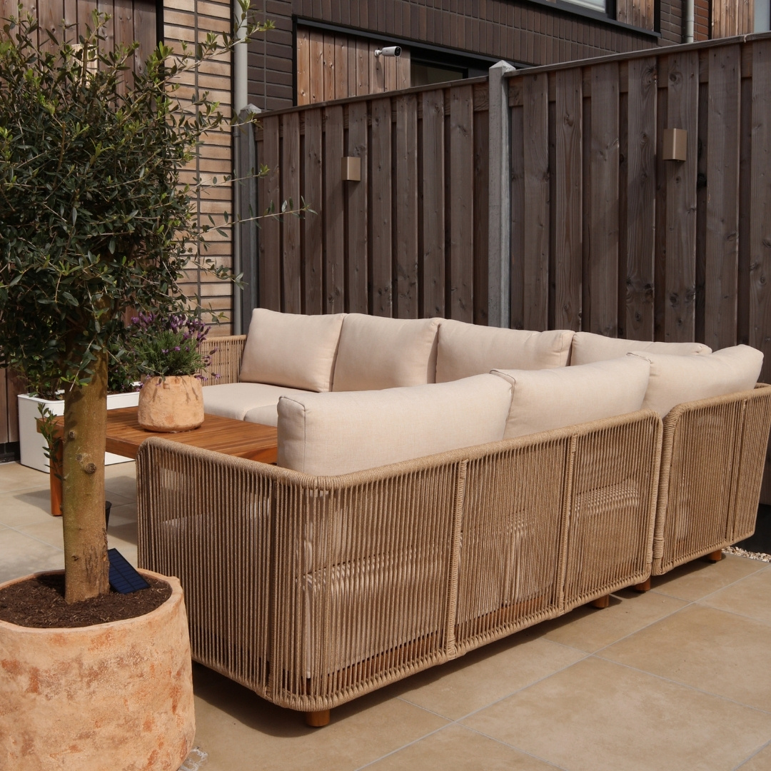Sienna hoek loungeset 6 personen incl. tafel | touw + hardhout | zand | 5-delig - 296x226cm