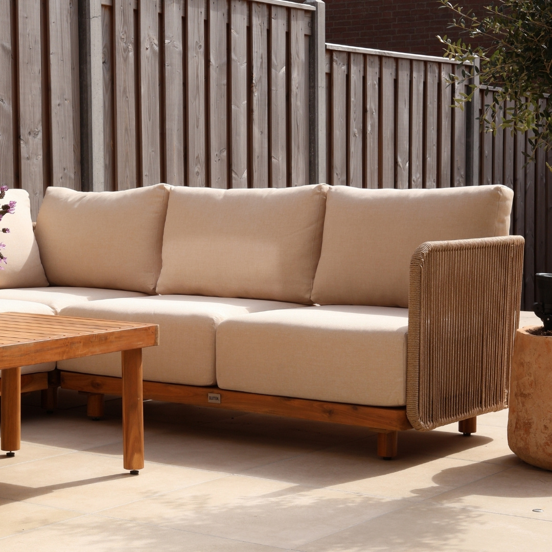 Sienna hoek loungeset 6 personen incl. tafel | touw + hardhout | zand | 5-delig - 296x226cm
