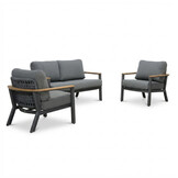 Montana stoel-bank loungeset 4 personen | aluminium + teak | antraciet | 3-delig