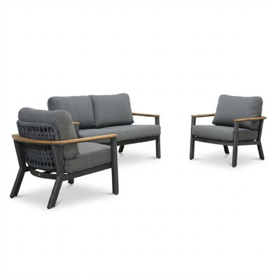 Montana stoel-bank loungeset 4 personen | aluminium + teak | antraciet | 3-delig