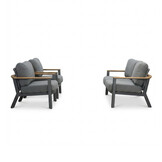 Montana stoel-bank loungeset 4 personen | aluminium + teak | antraciet | 3-delig